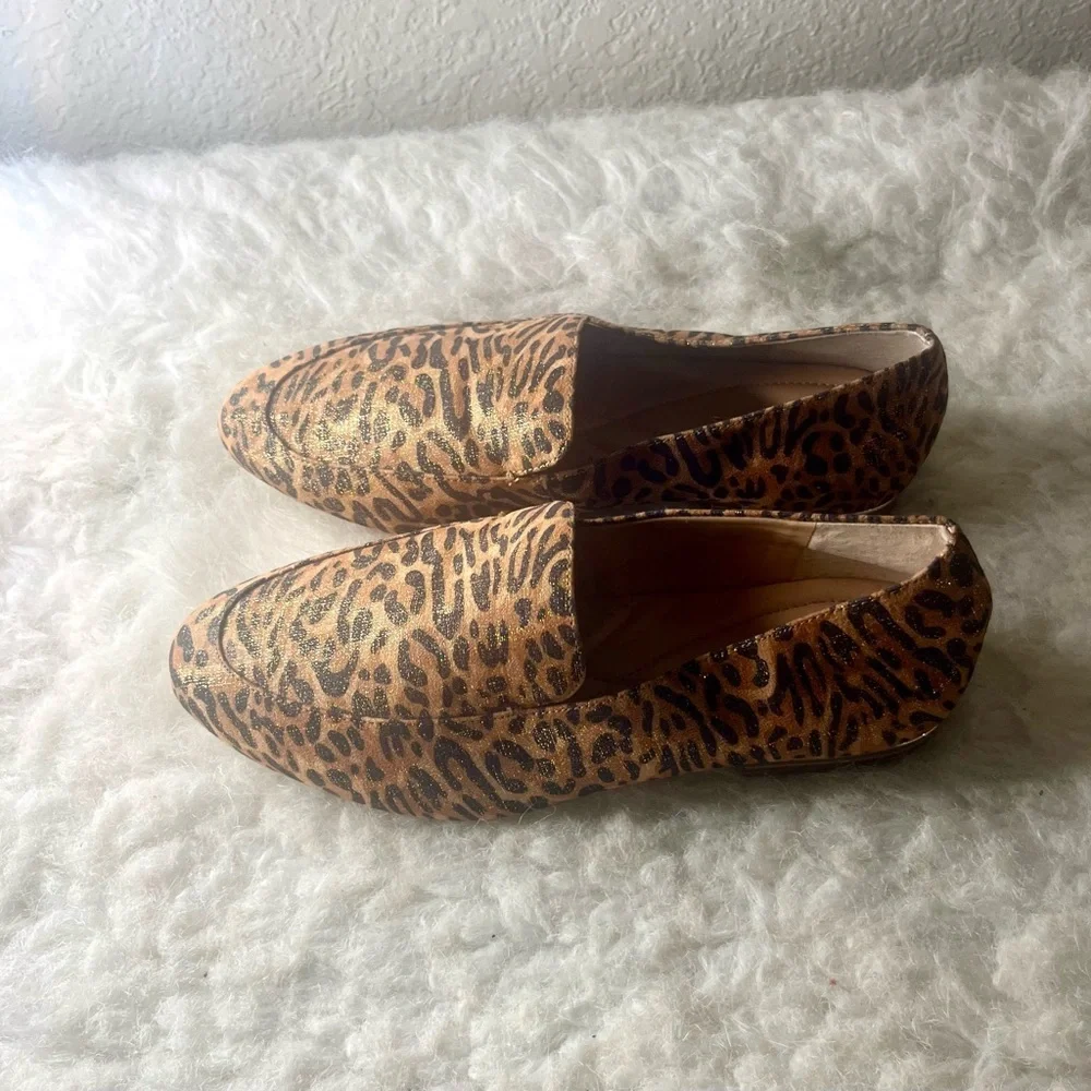 Alex Marie Barton Leopard Print Loafers Shoes Metallic Gold Women Size 8.5